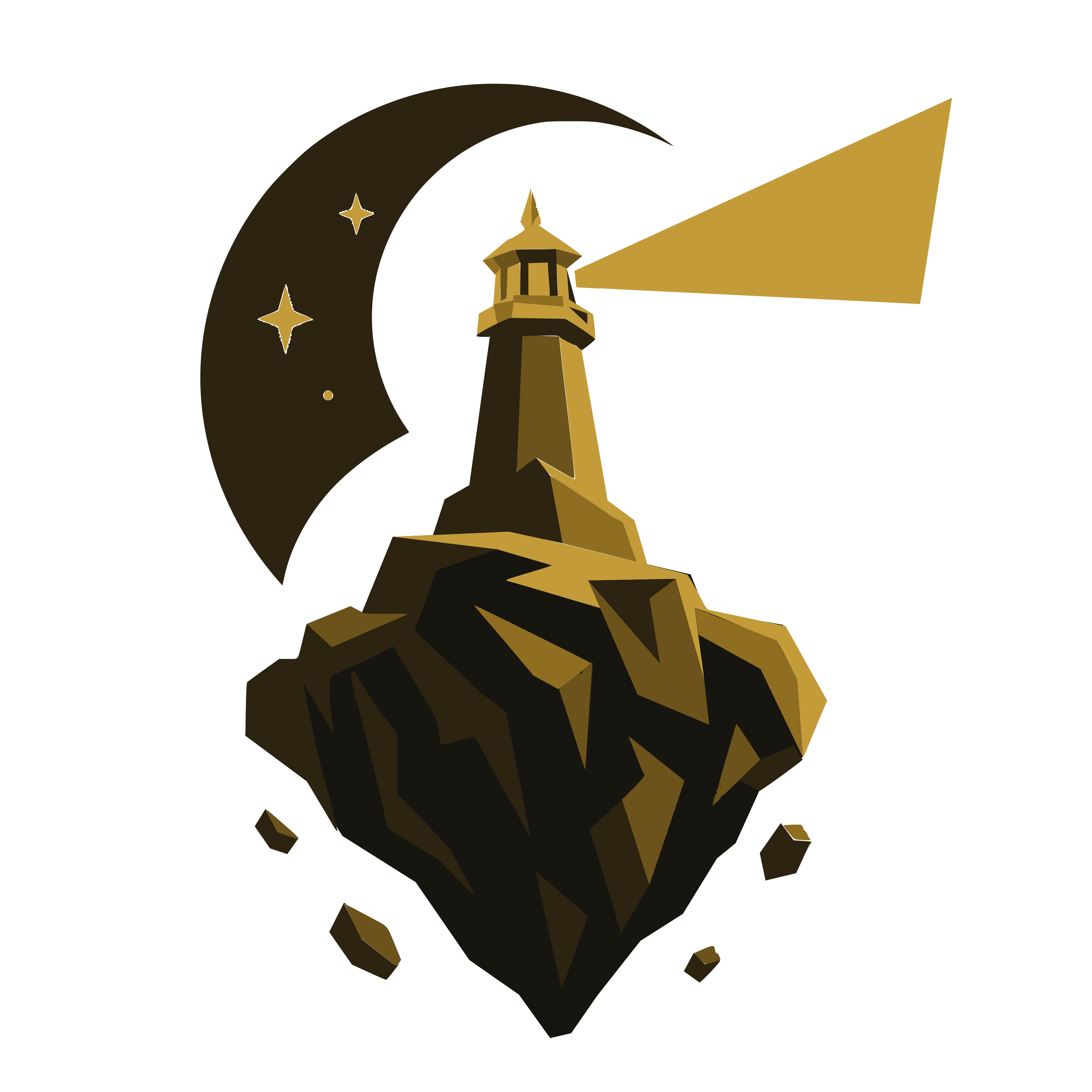 Watchlight Studio — lighthouse on rock under crescent moon and stars